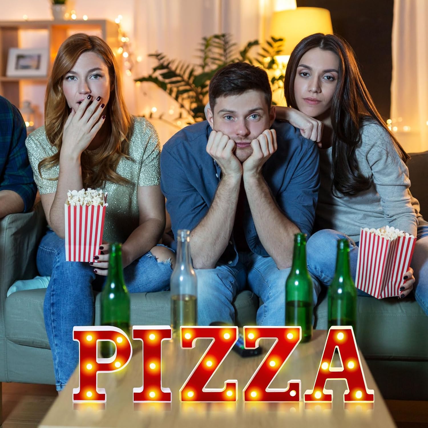 Aurelema Pizza 6.3" Light up Letters Sign Party Decorations Battery Powered Marquee Lighted Sign LED Alphabet Letter Lights for Christmas Night Party Birthday Home Tabletop Decor Supplies Xmas Gift