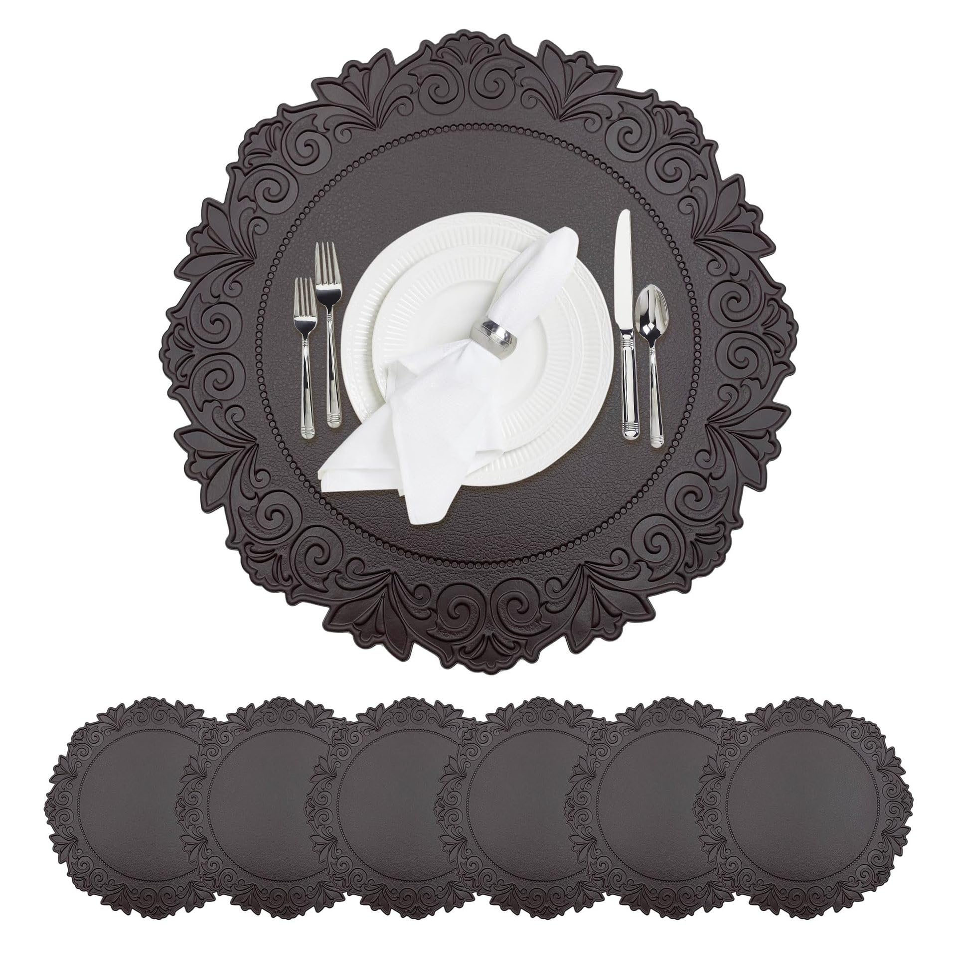 Napperon de Table Rond en Simili Cuir gaufré européen, Lavable, adapté à la décoration Maison