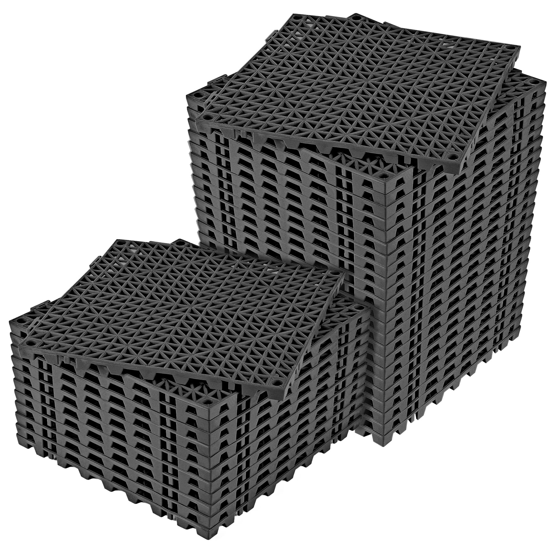 ToLanbbt Modular Interlocking Cushion 36P 11.8" x 11.8" Interlocking Rubber Floor Drain Holes Non-Slip Splicing Drainage Mats for Deck, Shower, Kitchen, Drain Pool, Sauna Bath, Indoor Outdoor (Black)