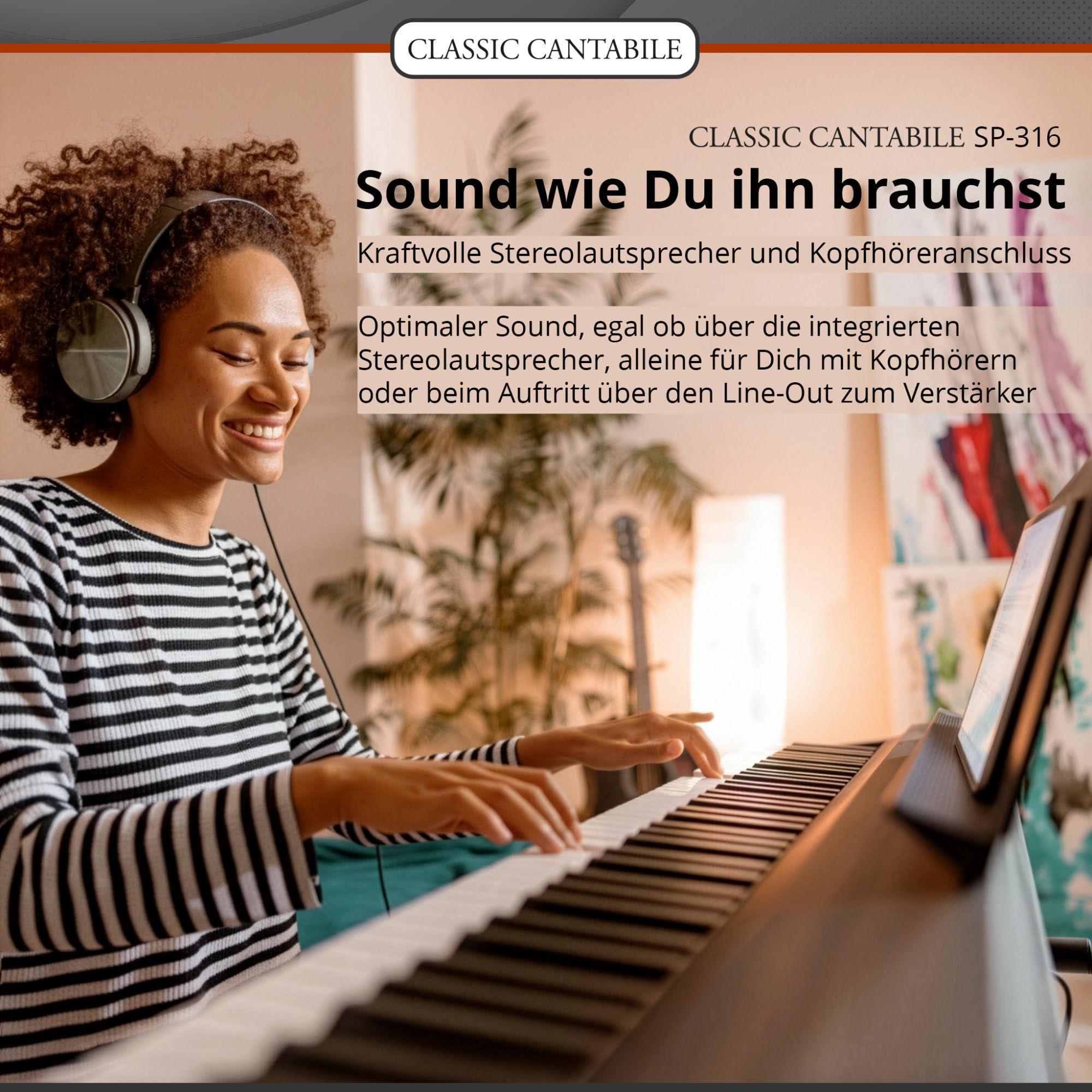 Classic Cantabile SP-316 Stage Piano Stage Set Schwarz, 20 Voices | 88 anschlagsdynamische Hammertasten, Graduierte Gewichtung der Tasten, DAAS-Sampling-Technologie, 20 Rhythmen, 50 Demo-Songs