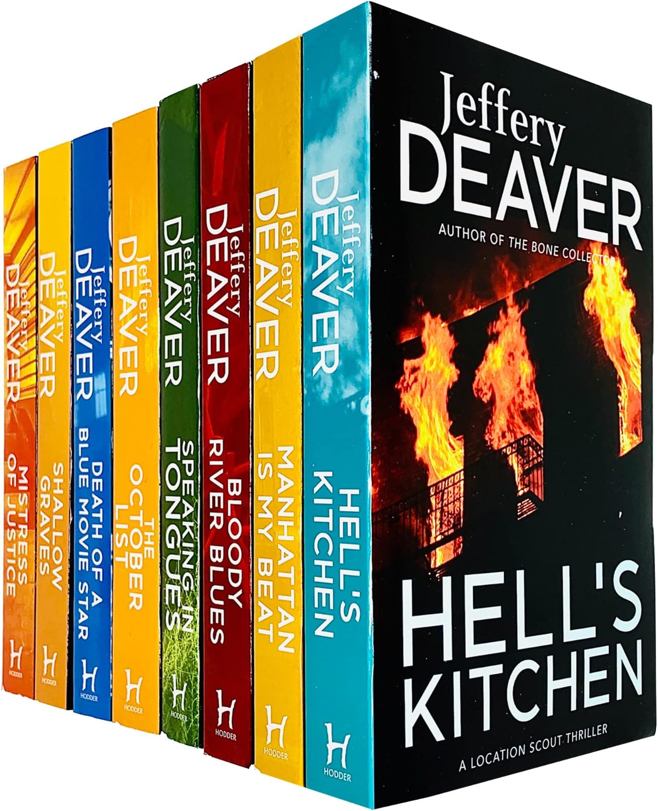 Jeffery Deaver Collection 8 Books Set (Mistress of Justice, Bloody River Blues, Shallow Graves, Manhattan Is My Beat, Death of a Blue Movie Star, October List, Speaking In Tongues, Hell's Kitchen)