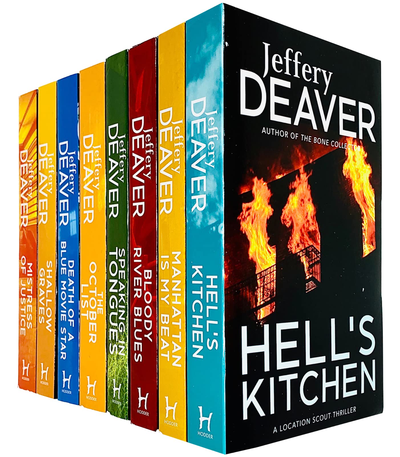 Jeffery Deaver Collection 8 Books Set (Mistress of Justice, Bloody River Blues, Shallow Graves, Manhattan Is My Beat, Death of a Blue Movie Star, October List, Speaking In Tongues, Hell's Kitchen)