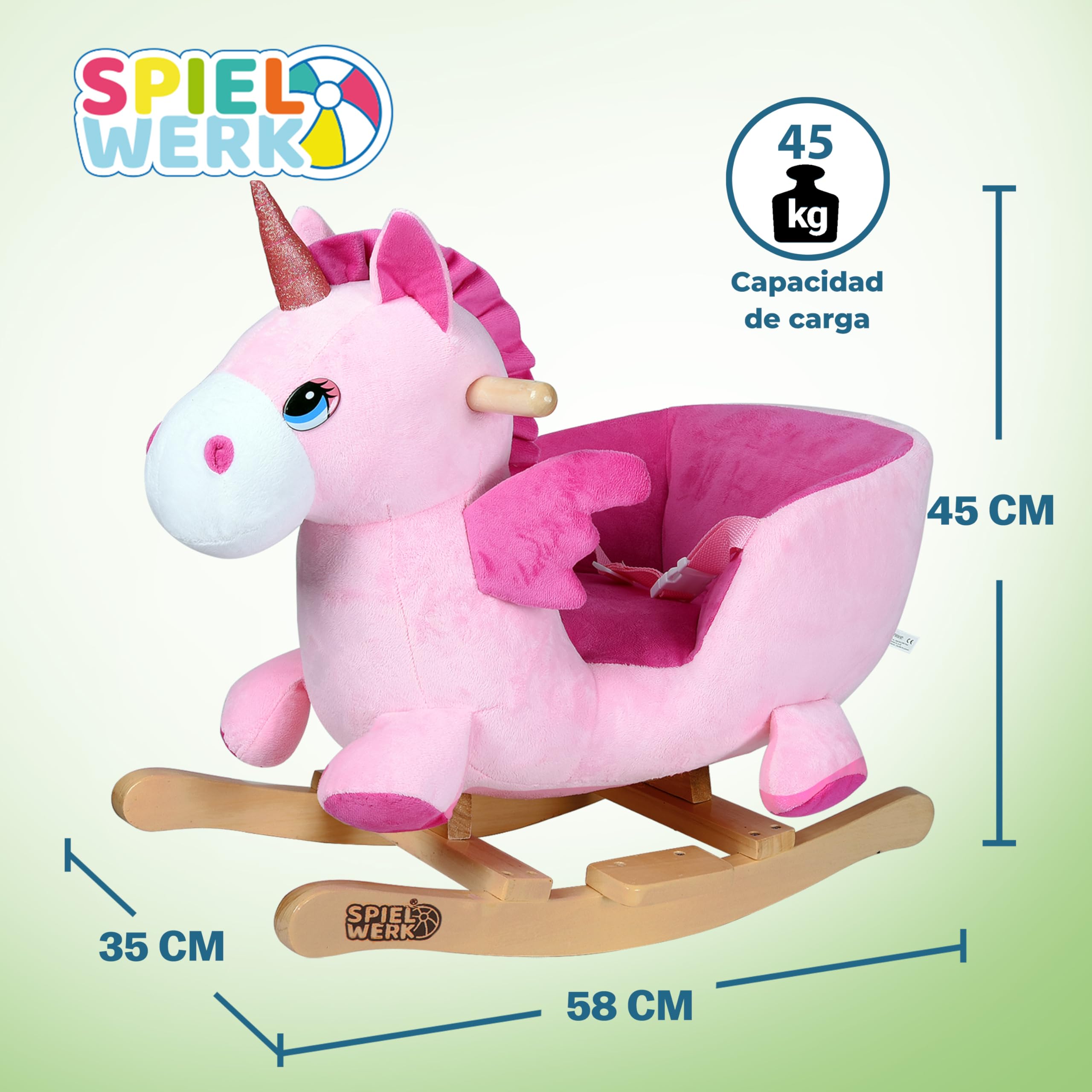 Spielwerk® Unicornio Balancín Mecedora Bebe Animales de Juguete Peluches Felpa Suave Sonido Regalos Originales Bebes 1 Año Columpio Infantil