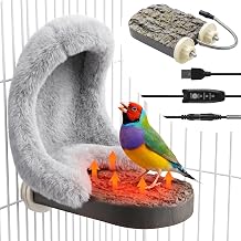 Bird Heater for Cages,Parrot Perch Warmer with 3 Temperature Settings,5W 113F Heating Perch Stand with Small Nest,Bird Accessories for Cockatiels,Parakeets,Budgies,and Conures