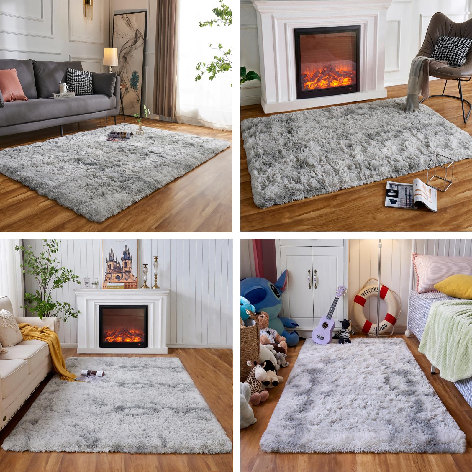Grey Tie-Dye Fluffy Small Rug,Soft Warm Childrens Room,Bedroom Bedside Carpet Durable Use Washable Rug (Light Grey,80×120 cm)
