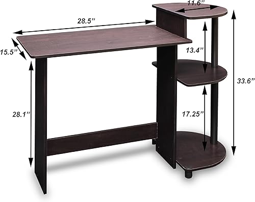 Miniatura 61 de Furinno - Escritorio compacto para computadora con estantes, Tablero de partículas, Roble francés gris/negro. Roble