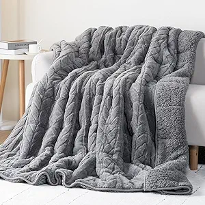 Cottonblue Jacquard Sherpa Weighted Blanket 15lbs for Twin/Full Bed - Ultra Soft, Cozy Comfort Blanket for Relaxation and Sleep, Heavy Bed Blankets with Cemaric Beads, 48x72 Inches, Grey