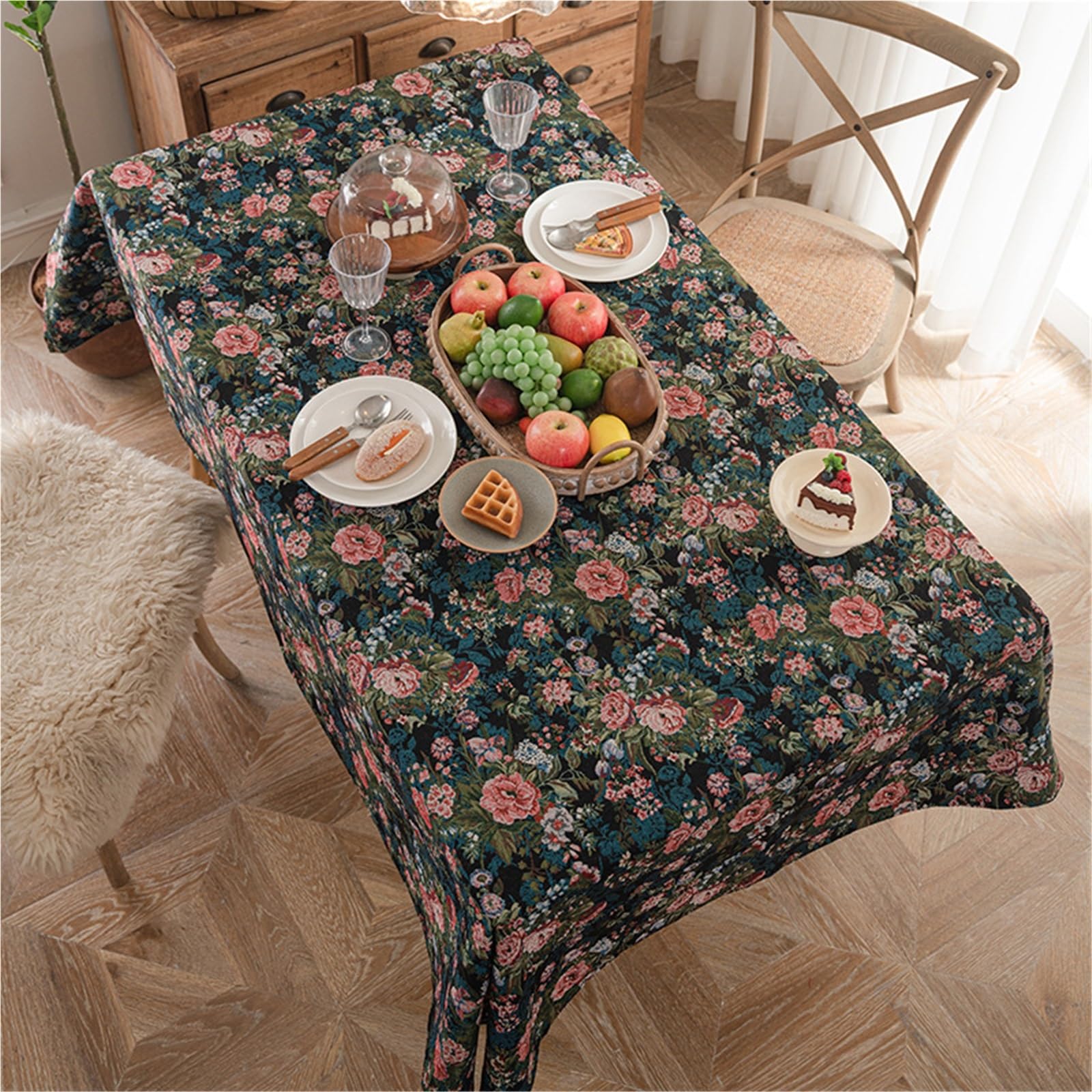 Nappe jacquard style américain pour table de salle à manger rectangulaire