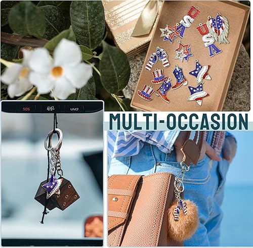 Miniatura 7 de QuneusHot 30 dijes esmaltados de bandera estadounidense, 4 de julio, patrióticos, colgantes, decoración para manualidades, aretes, pulseras,