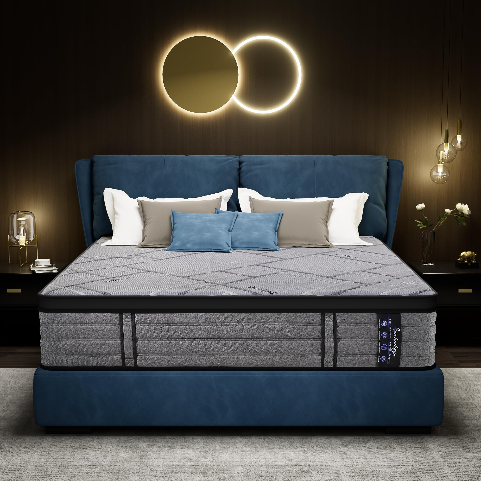 SURLUNKEYS Gel Foam Hybrid Mattress - 14 Inch Queen Mattress for Pressure Relief, Euro Top Medium Firm Arrive in a Box, Reinforced Edge Support, 120-