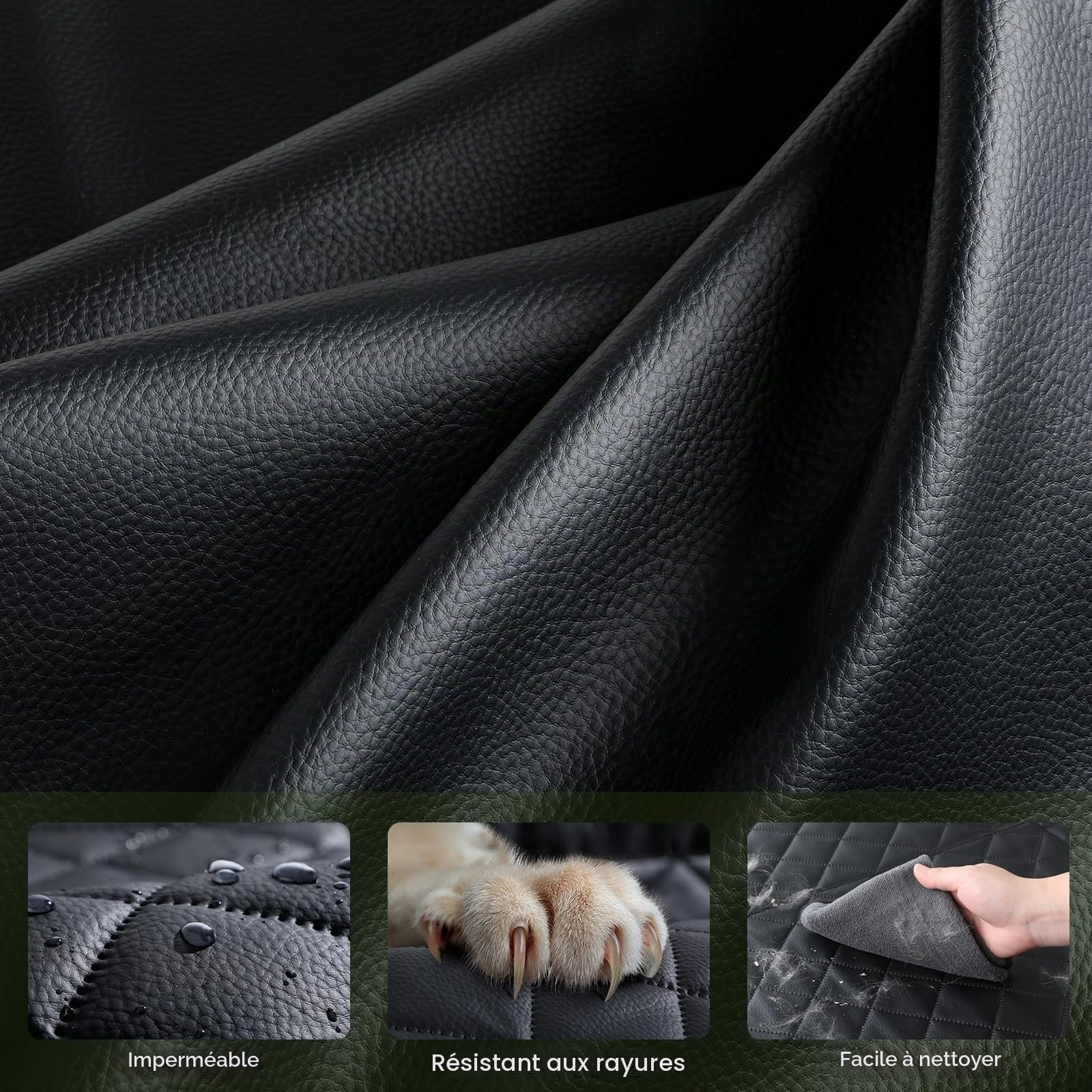 Pecute Protection Voiture Chien 136x60 cm – Housse Banquette Arrière en Cuir PU Étanche, Ailes Latérales Mobiles Anti-Griffures, Base Rigide Support 150 kg, Nettoyage, Faciletransport Chien Voiture