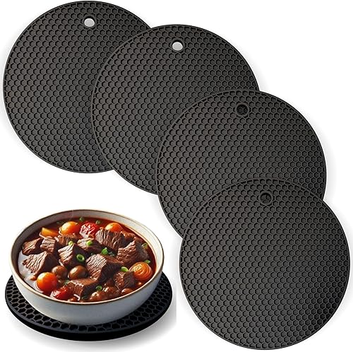 Mxmll - Juego de 4 salvamanteles redondos de silicona resistentes al calor de 7 pulgadas, protegen la encimera de la mesa de ollas y sartenes