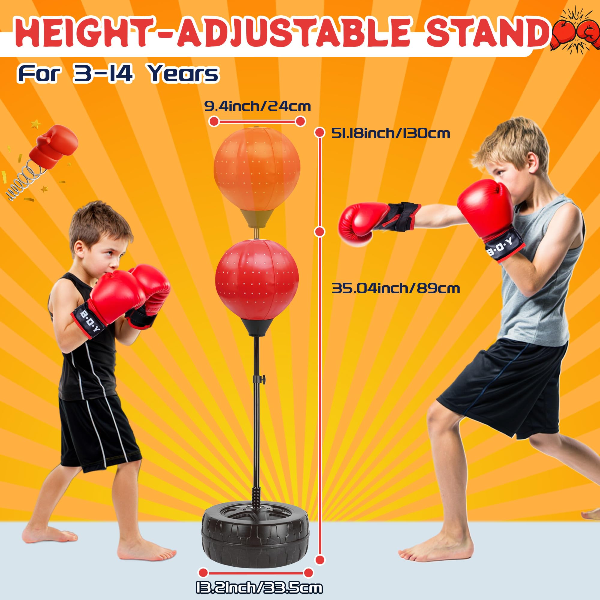 JOY SPOT! LED Boxsack mit Ständer, Höhenverstellbar Punchingball für Kinder, Boxen Set inkl. Boxhandschuhe & Pumpe, Leuchtender Punching Bag für Erwachsene, Boxball-Set Spielzeug für Speed Training