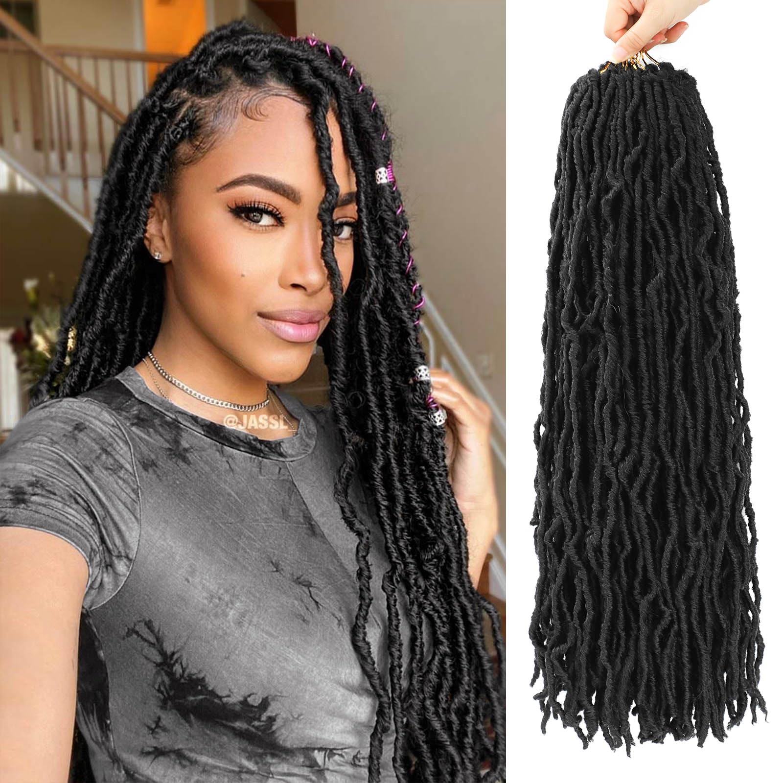 Nu Soft Locs Crochet Hair,24 Inch 8 Packs Pre Looped Faux Locs Crochet Braids, Goddess Locs Hair For Black Women（24Inch 8pcs,2#）