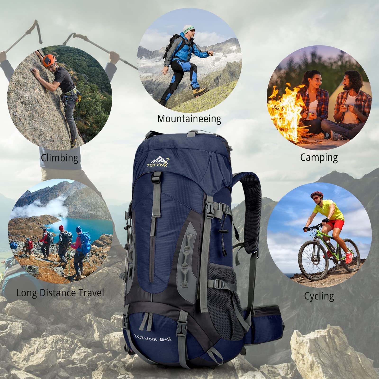 Duży plecak kempingowy o pojemności 70 l, lekki nylonowy plecak trekkingowy, dla mężczyzn i kobiet, na zewnątrz, duża pojemność, sportowy plecak alpinistyczny, wspinaczka, podróż, wodoodporny plecak