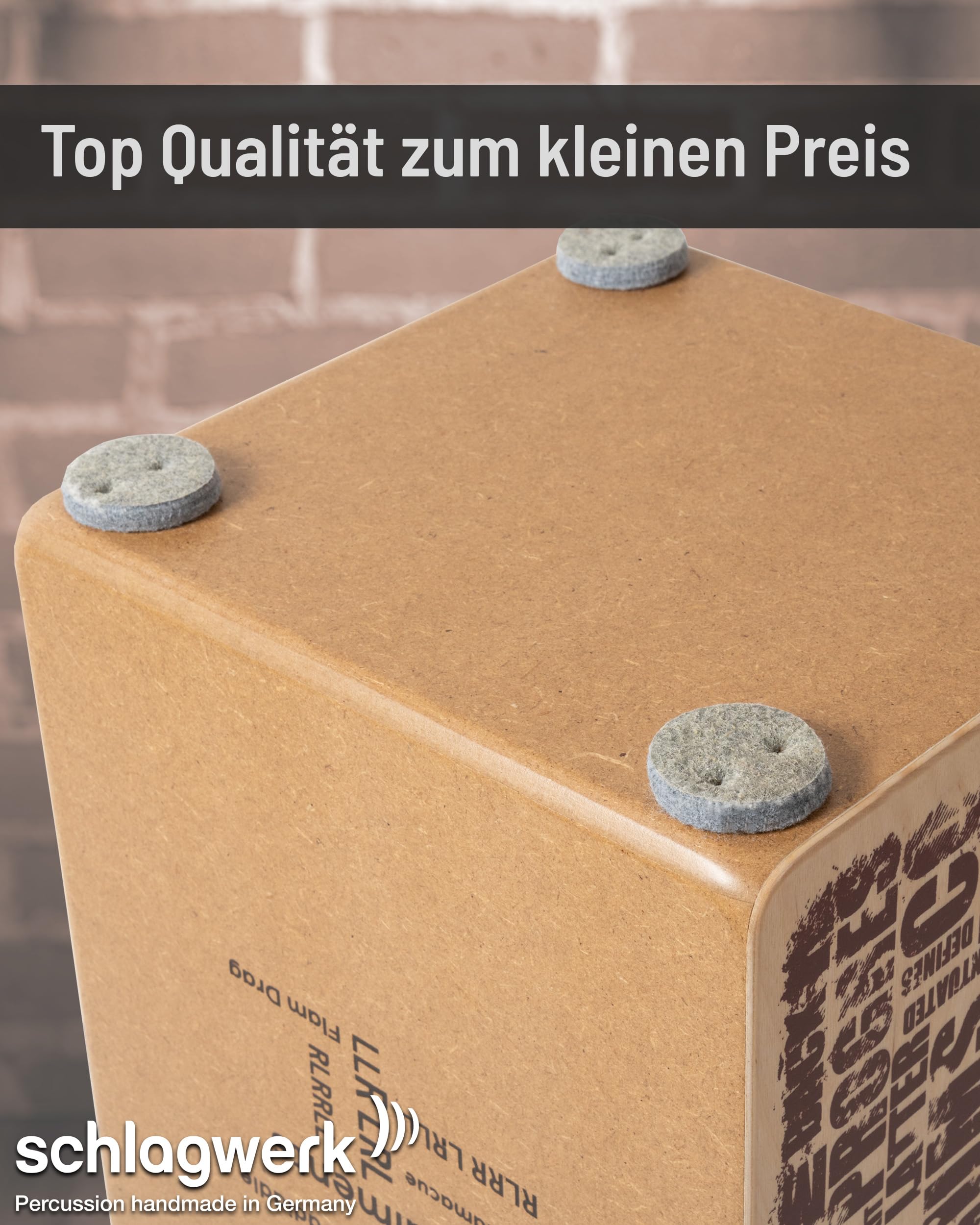 Schlagwerk CP86 Cajon Rudiments Styles Medium - Cajon Instrument mit zwei Snare Teppichen 45 x 30 x 30 cm - Naturholz Birke mit stylischem Designaufdruck auf der Front - Made in Germany