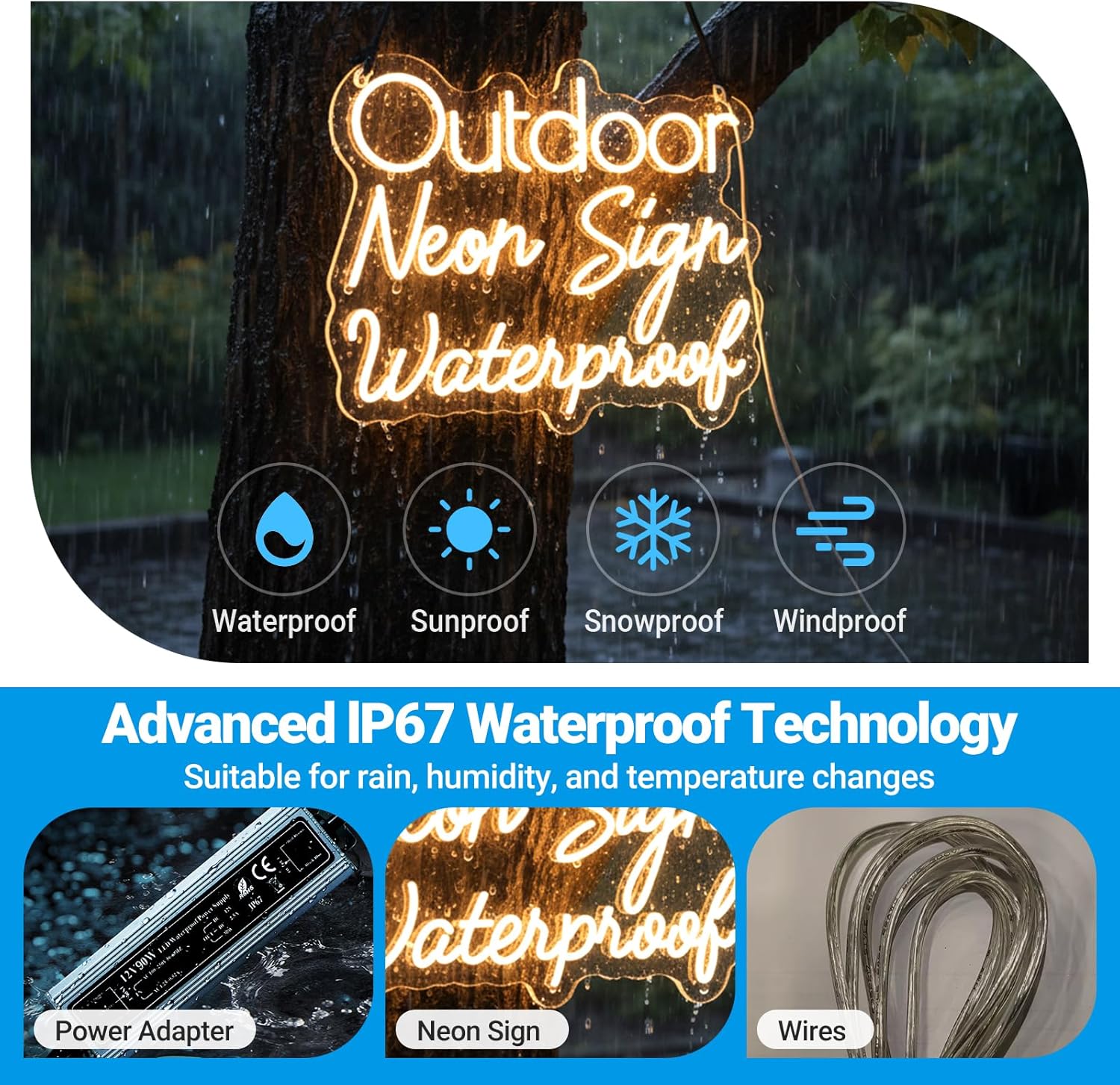 Custom Outdoor Waterproof Neon Sign for Business & Home, Large IP67 LED Neon Light with Remote, Personalized Dimmable Waterproof Neon Sign for Backyard Patio Pool Bar Storefront Garden Shop