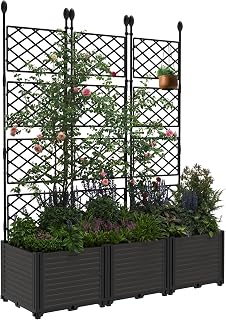 PeakPursuit 3PCS Raised Garden Bed with Trellis & Privacy Screen - 50"x63" Vertical Planter for Climbing Plants on Patio Balcony