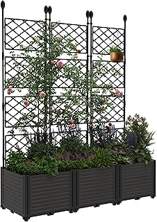 3 PCS Raised Garden Bed with Trellis & Privacy Screen, 50