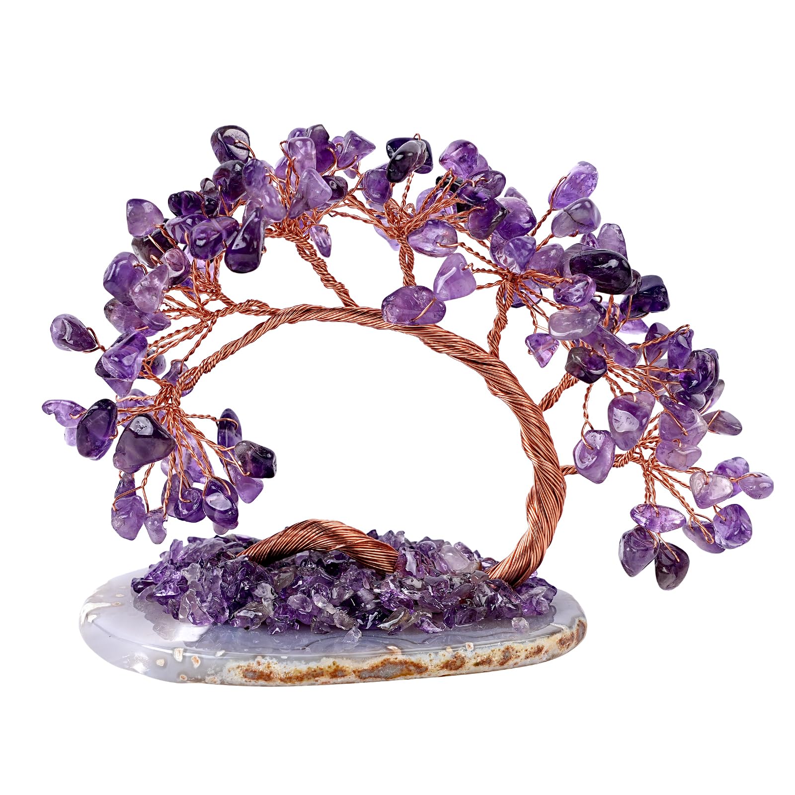 Emivery Chakra Crystal Money Tree with Agate Base Fengshui Bonsai Figurine for Wealth, Money Tree Figurines Ornament for Home Office Wedding Decoration (3-4 Inch) (Purple)