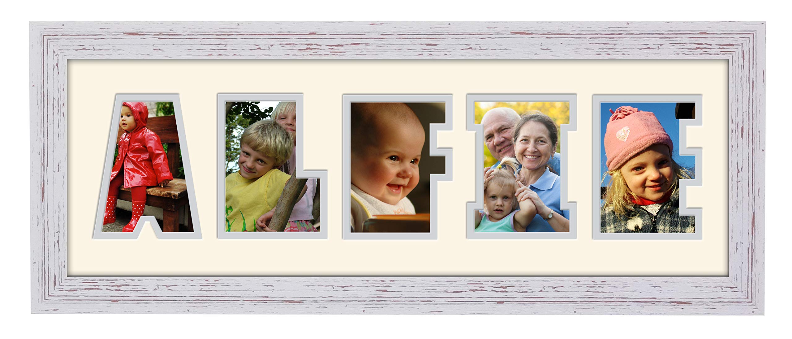 Photos In A Word Shabby Chic Finish Frame Cream Mount Grey Inside Alfie Photo Frame Name Photo Frame Name Frame Word Frame 1295A (Shabby Chic Finish Frame Cream Mount Grey Inside)