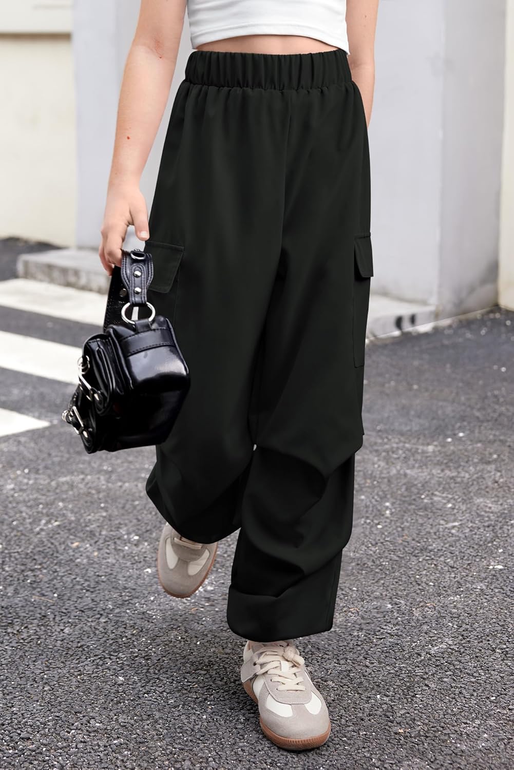 Girls Summer Baggy Trendy Parachute Cargo Pants Cute Wide Leg Joggers with Pockets 5-14 Years - Image 2