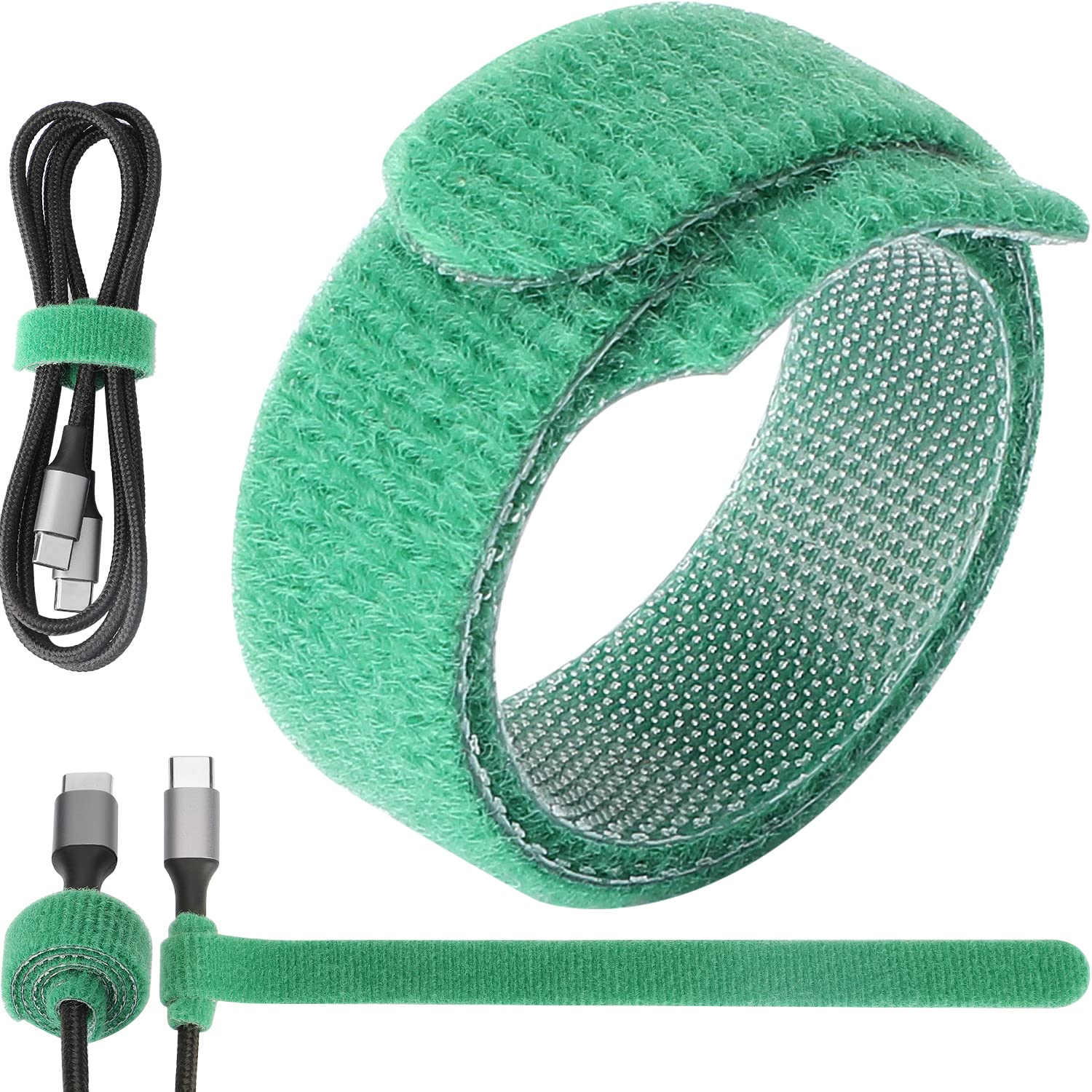 Pasow 50pcs Reusable Fastening Adjustable Cable Ties Wire Management (8 Inch, Green)