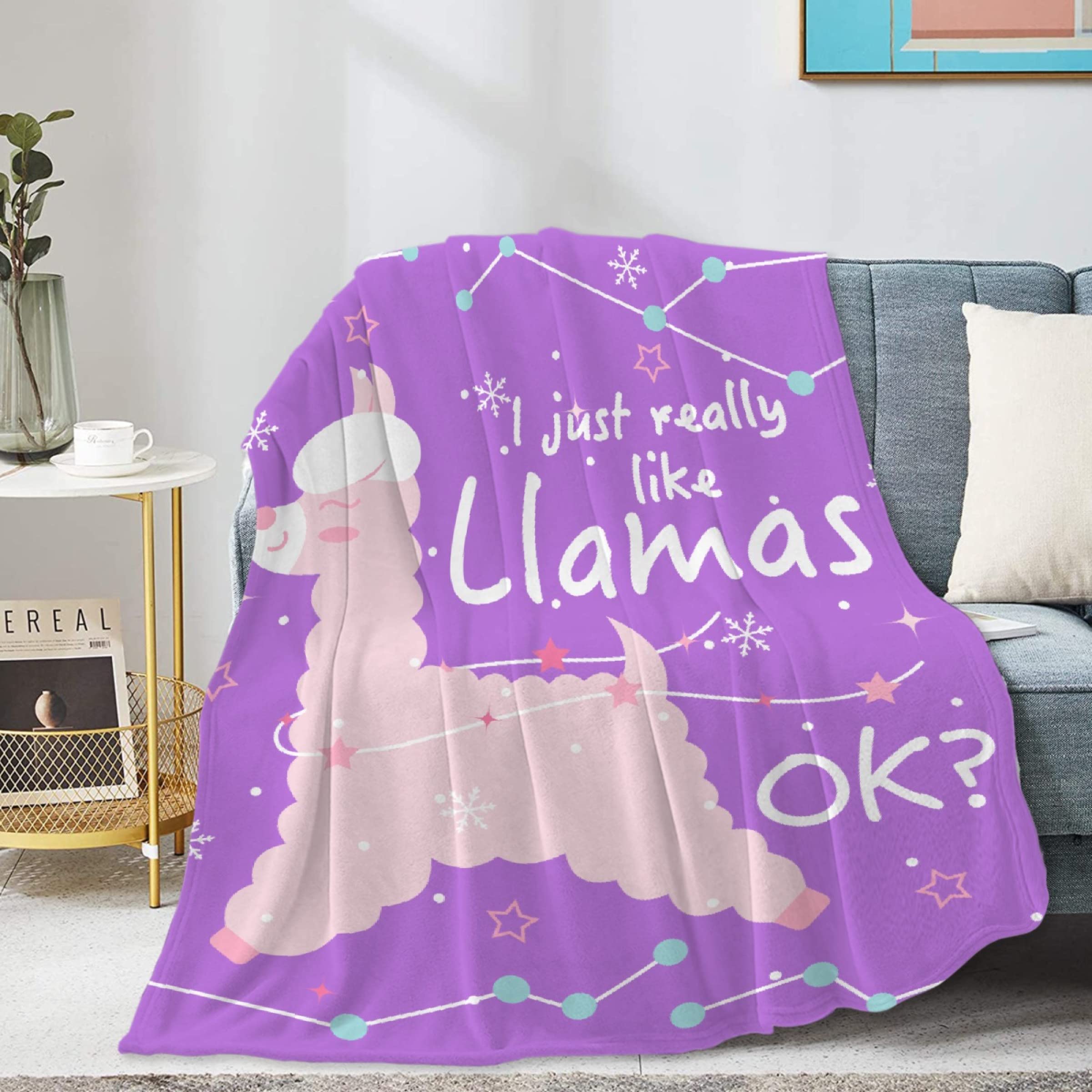 Homiehug I Just Really Like Llamas Soft Blanket Flannel Cozy Fuzzy Cute Animal Throws for Nap Bed Couch Home Decor Tapestries Child Plush Gifts All-Seasons 30