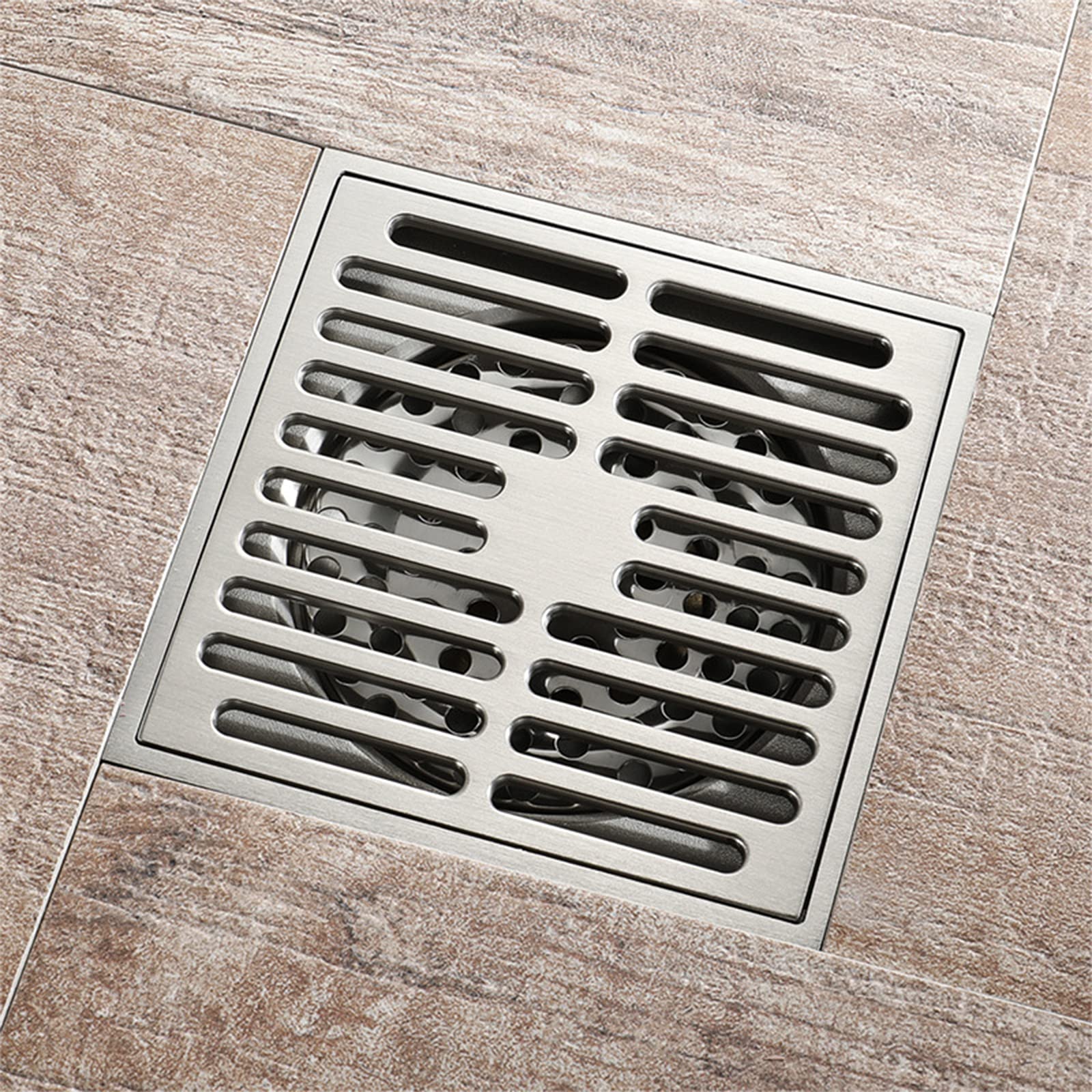 Drain de Douche carré Drain de Sol de Douche de 4 Pouces avec Grille Couvercle Amovible Drain de Sol déodorant en Laiton Massif brossé