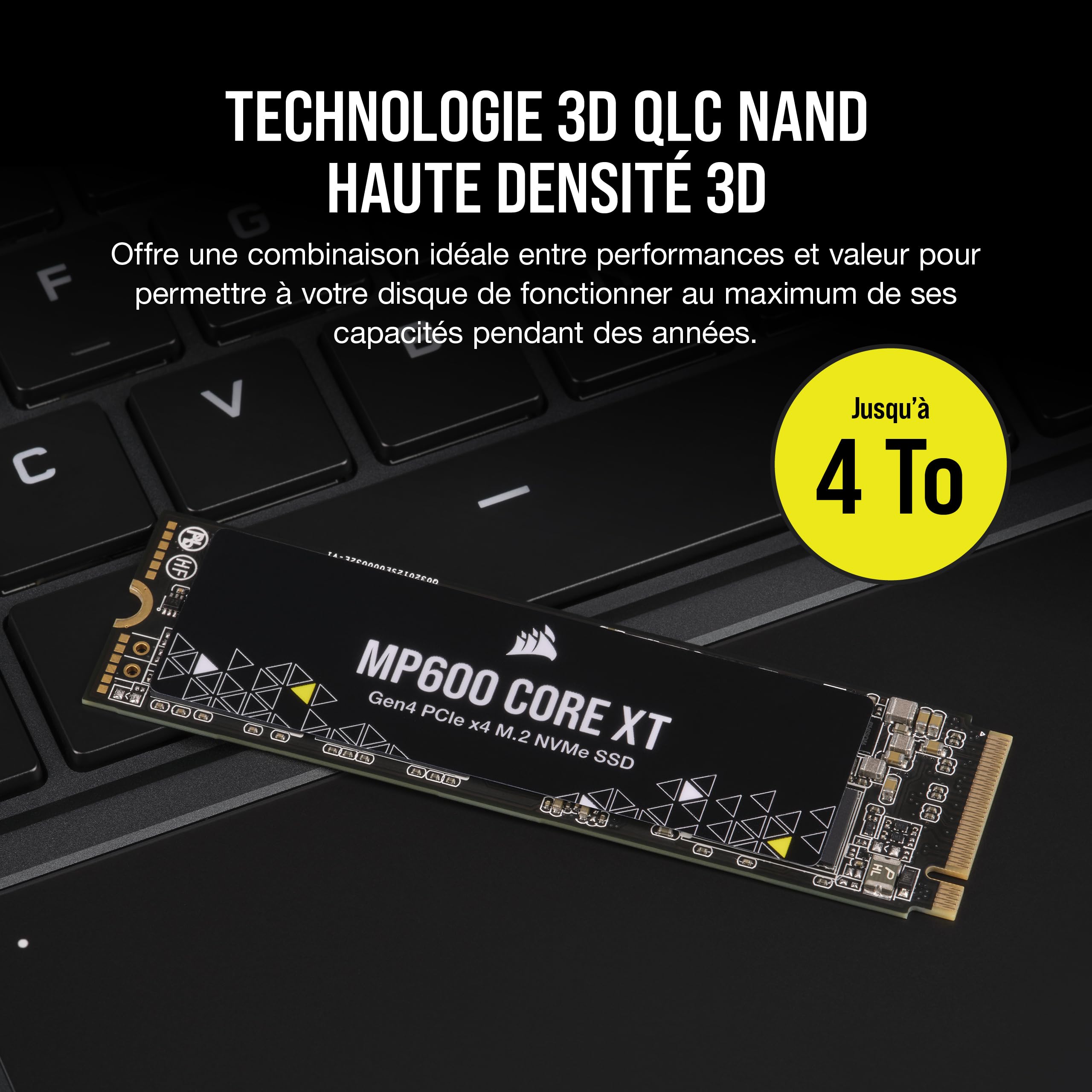 Corsair MP600 Core XT 1To M.2 PCIe Gen4 NVMe SSD – Jusqu'à 5900 Mo/s – QLC NAND – M.2 2280 – pour Ordinateurs Portables et de Bureau PCIe 4.0 – Noir