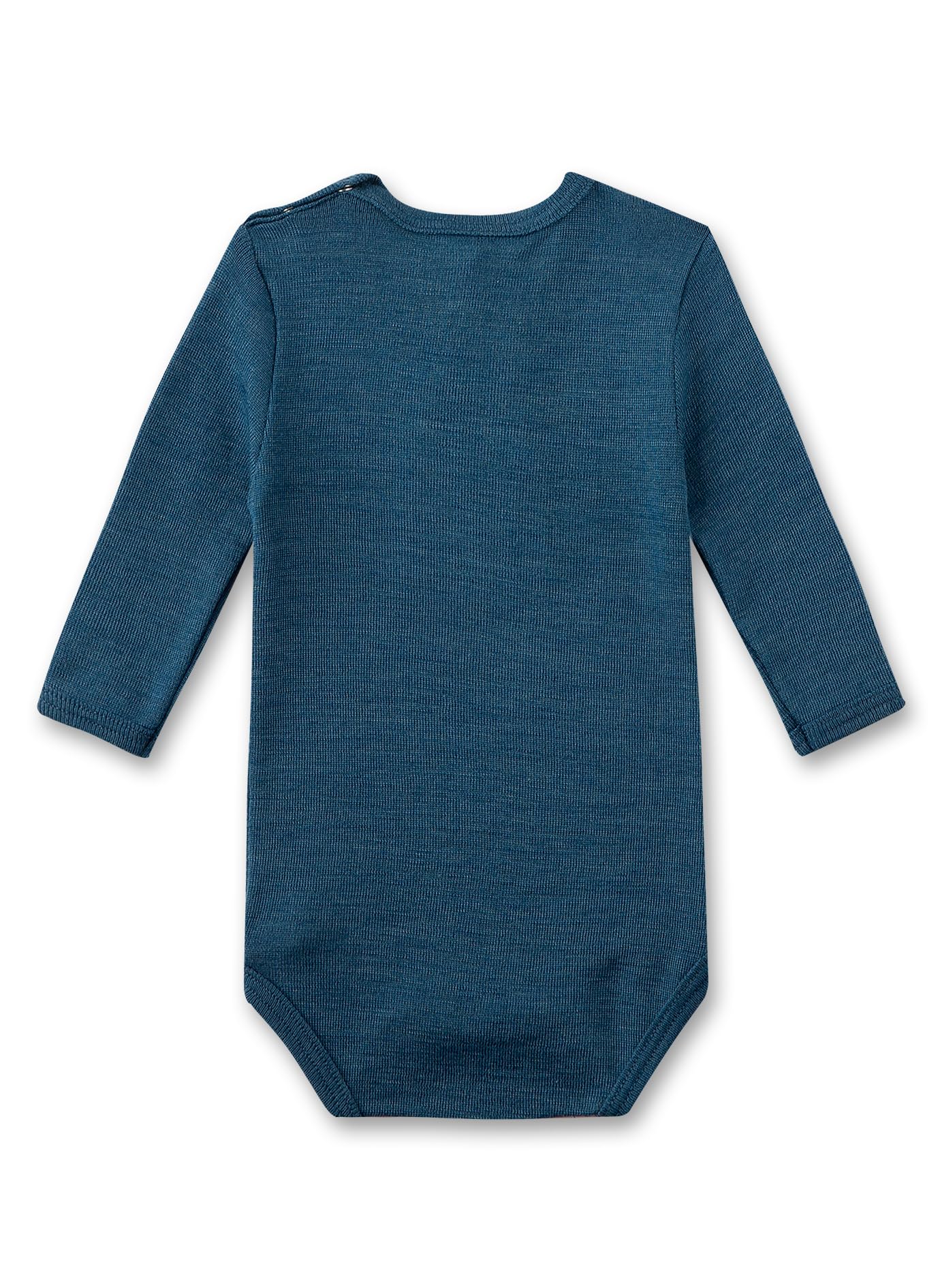 Sanetta Baby-Body langarm blau aus Merinowolle & Seide | Hochwertiger und nachhaltiger Body für Mädchen & Jungen aus Wolle-Seide-Mix. Baby Body