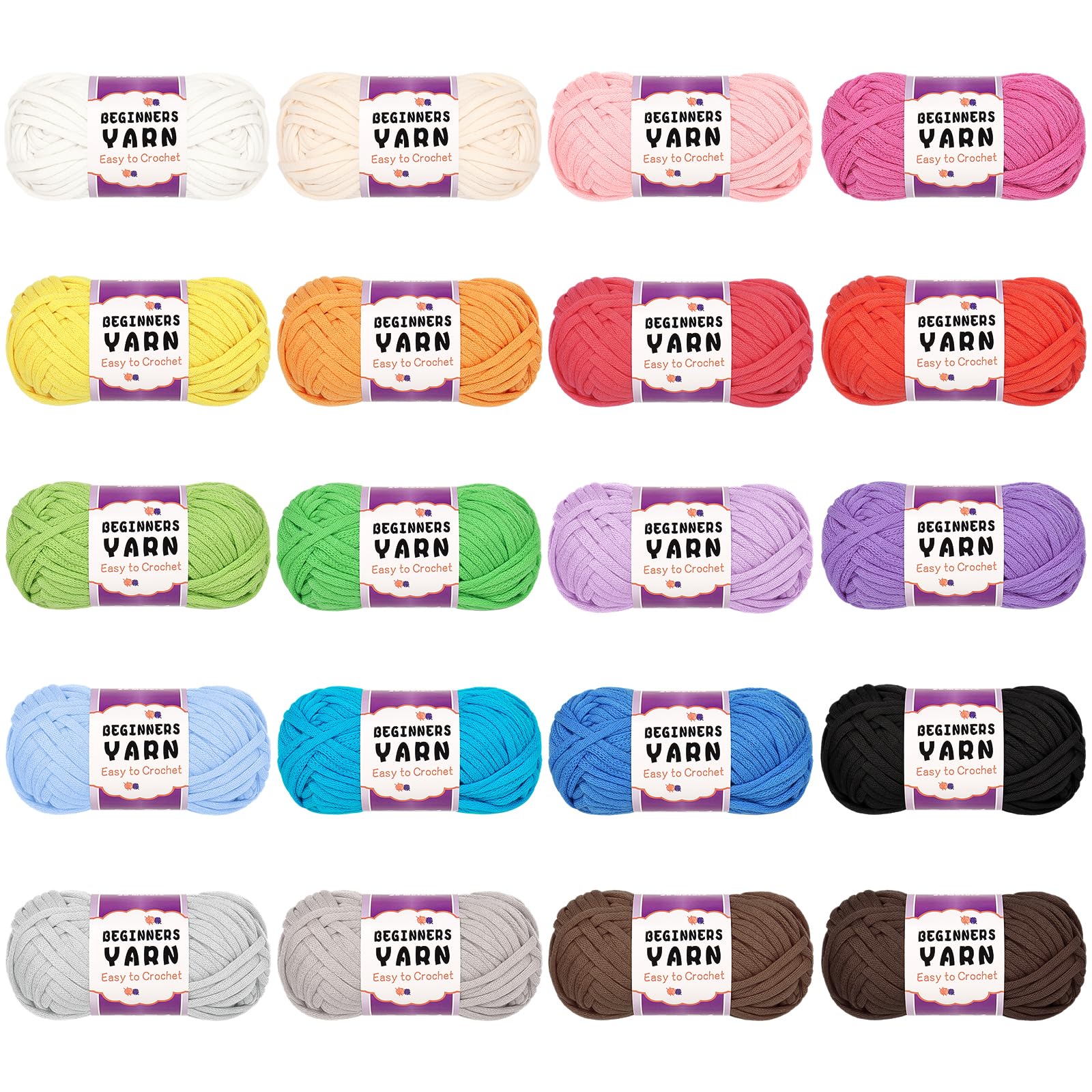 Coopay 20x25g Chunky Yarn Set, Soft Crochet Yarn for Beginners Easy-to-See Stitches, Multicoloured Chunky Cotton Yarn for Crochet & Knitting, Beginners Easy Yarn for Crochet Amigurumi Home Decor