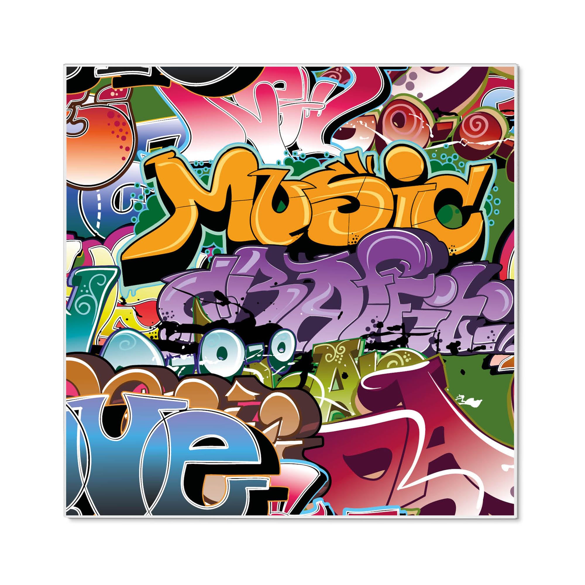 banjado Magnettafel 50 x 50 cm/Magnetwand aus Metall/Magnetpinnwand als Memoboard/Pinnwand Magnettafel Küche, Büro, Kinderzimmer inkl. 4 Magnete & Montageset - Motiv Graffiti