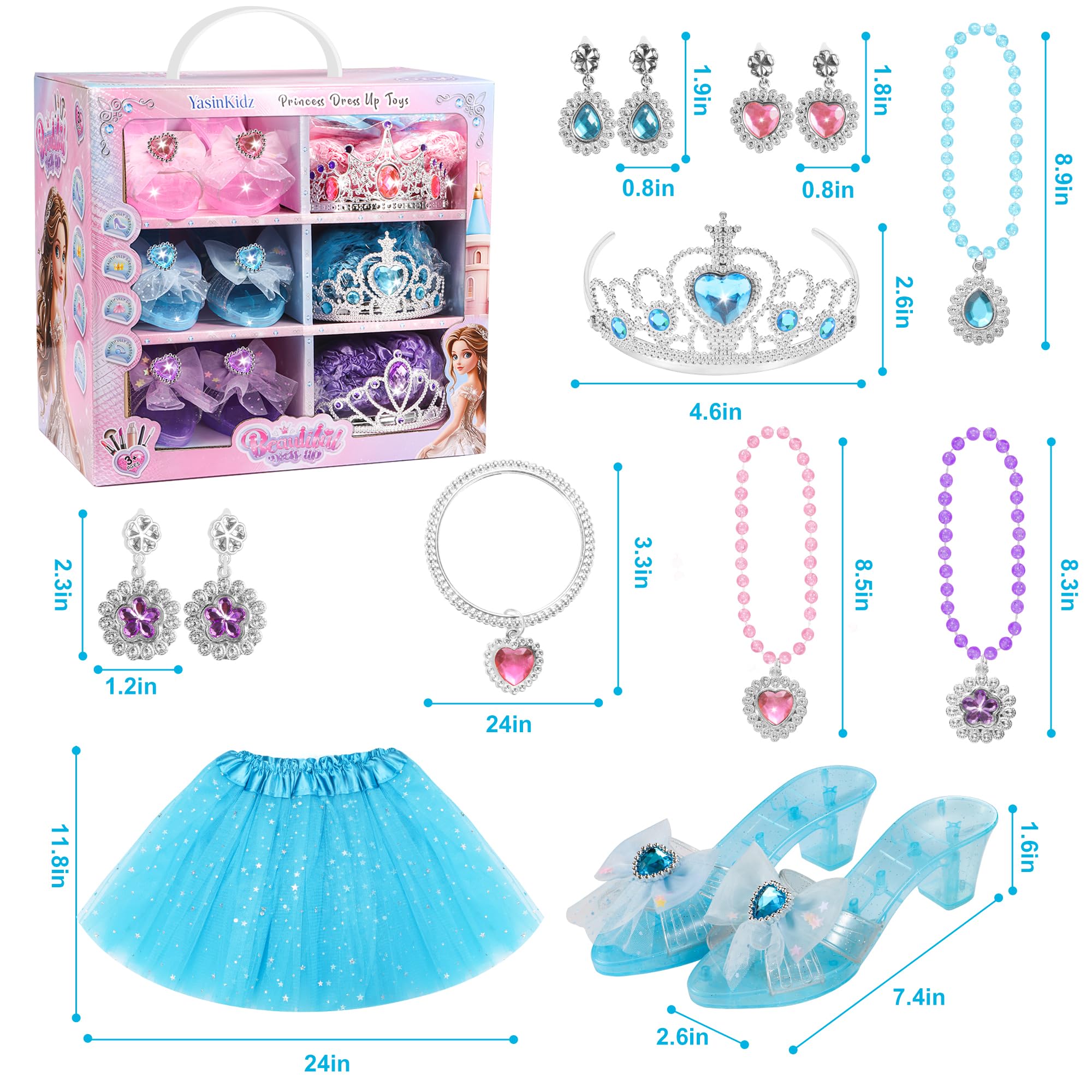 Princess Dress Up Toys & Washable Kids Makeup, Jewelry Boutique Kit, 3 Color Skirts, Shoes, Crowns, Girls Toys for 3 4 5 6 Year Old