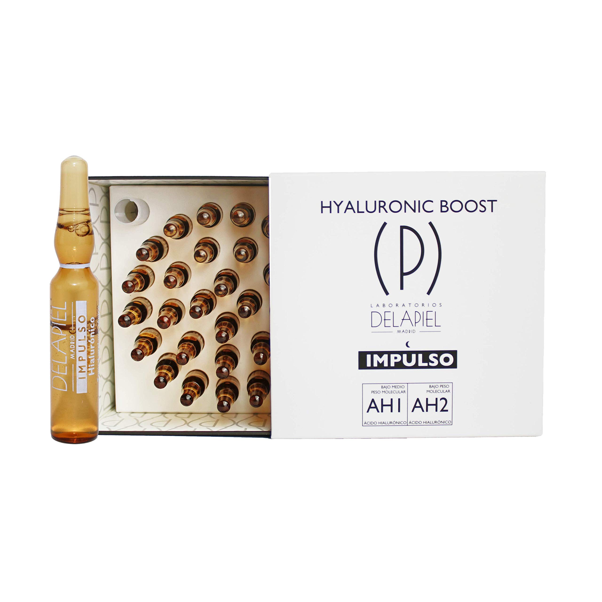 Delapiel - Serum Facial Impulso - Ácido Hialurónico - Reducir la Aparición de Arrugas y Disminuye las Líneas de Expresión - 30 Ampollas