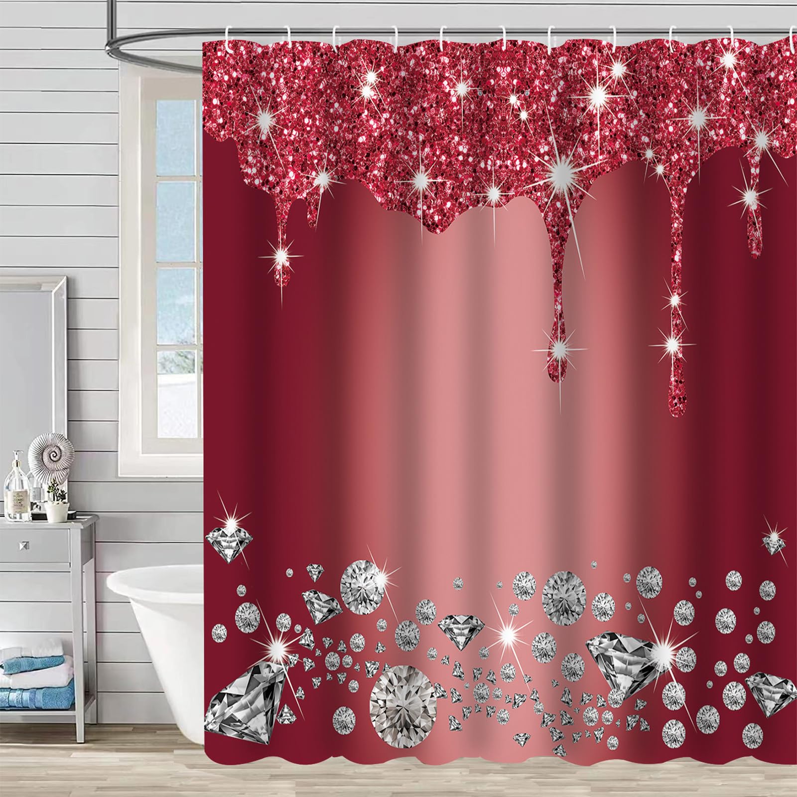 FAIRYGATE Bathroom Curtains Theatre Shower Curtain Show Stage Curtains Red Classic Antique Background Waterproof Polyester Curtain Festival Gift B8307