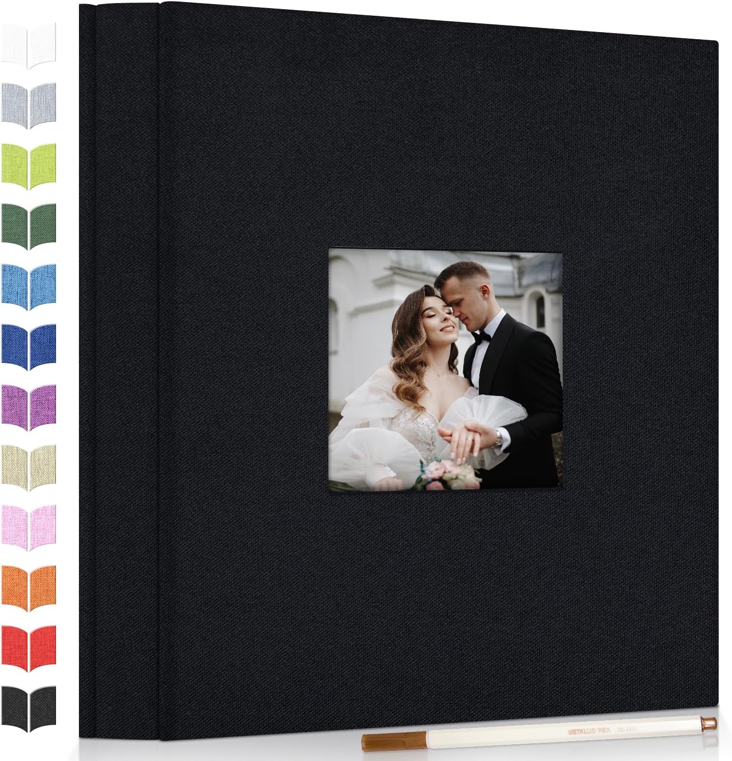 Photo Album Self Adhesive Scrapbook Album for 3x5 4x6 5x7 8x10 Pictures,40 Pages Linen Cover with Display Window DIY Photo Book,Ideal Gifts for Family Travel Wedding Baby 11.5"x10.5"40Pages Black