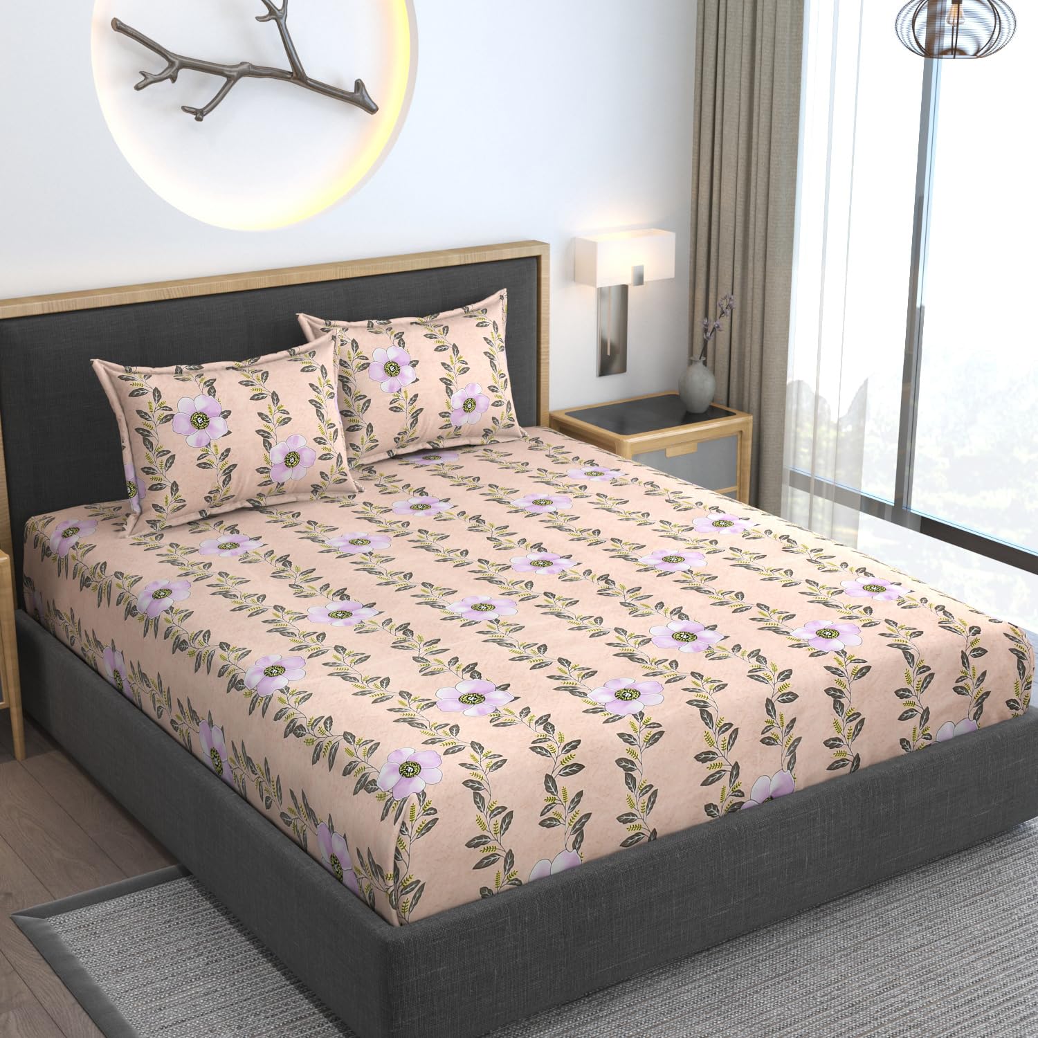AMEYAA 350 TC Cotton Feel Glace Cotton All Around Elastic Fitted Bedsheets Single Size Premium Super Soft Fitted Bedsheet Single Size with 1 Pillow Cover Fits Up to 6 to 8 Inches, 78 x 48, Beige Bail (B0D94S52J1) Amazon Price History, Amazon Price Tracker