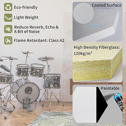 Miniatura 4 de TroyStudio Paneles acústicos de techo  14.2 x 12.4 x 1.2 pulgadas, 4 piezas de azulejos de techo colgantes de fibra de vidrio revestidas, tablero