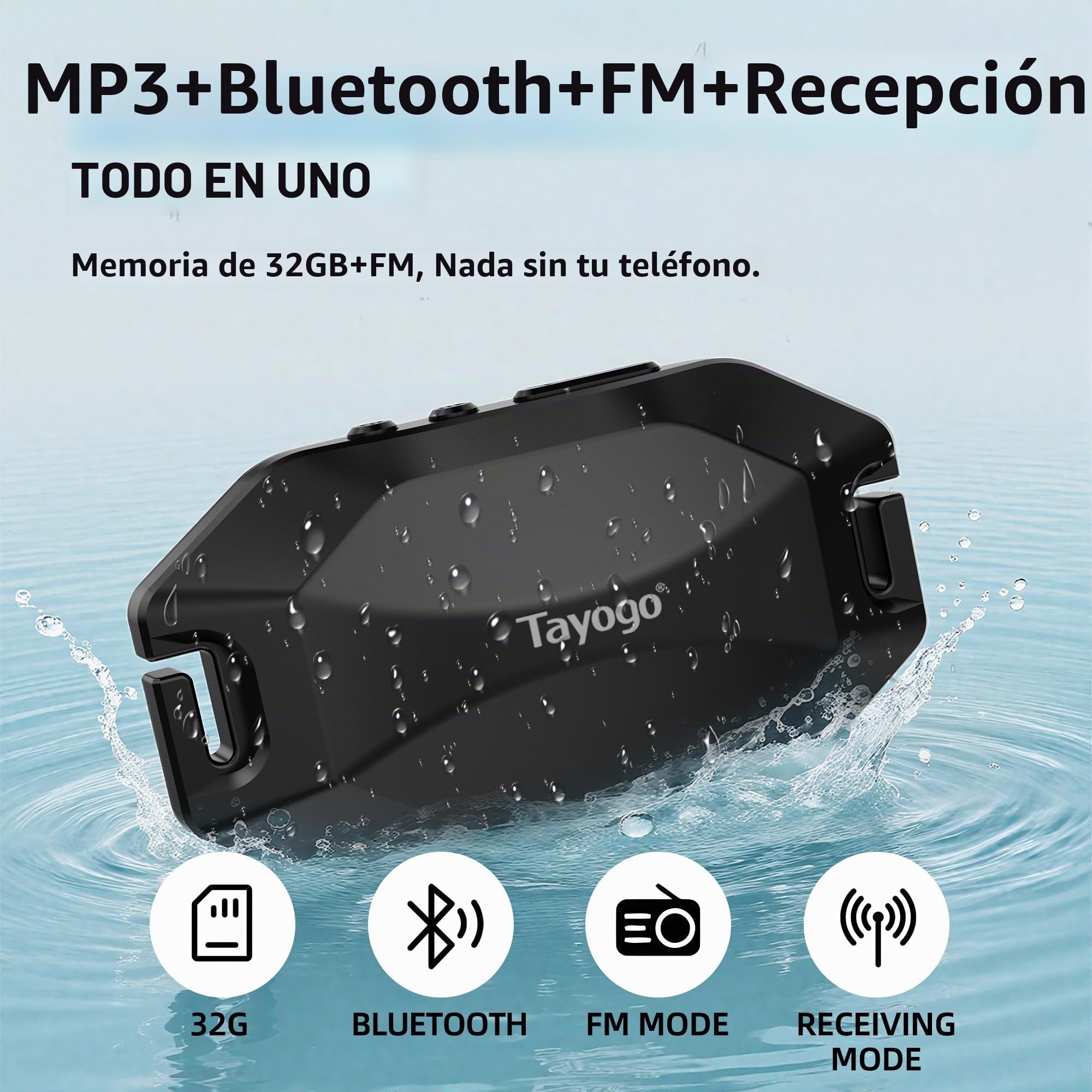 Tayogo Rock Pro Auriculares de Conducción Ósea Impermeables, 4 en 1 Abiertos para Natación, Running y Deporte con Bluetooth, MP3, Radio FM y Modo de Recepción (Negro)