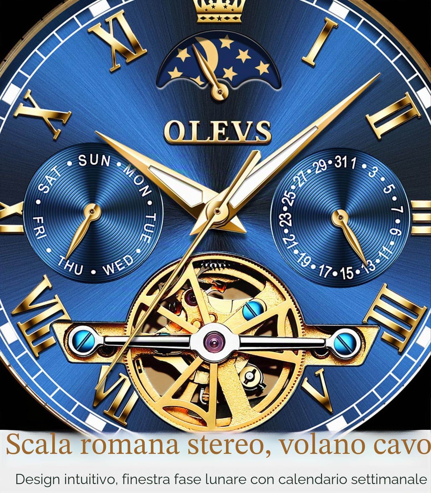 OLEVS Watches Men Automatic,Self Winding Skeleton for Men Tourbillon No Battery,Luxury Stainless Steel Watch with Date Mechanical Men's Waterproof Two Tone Gifts