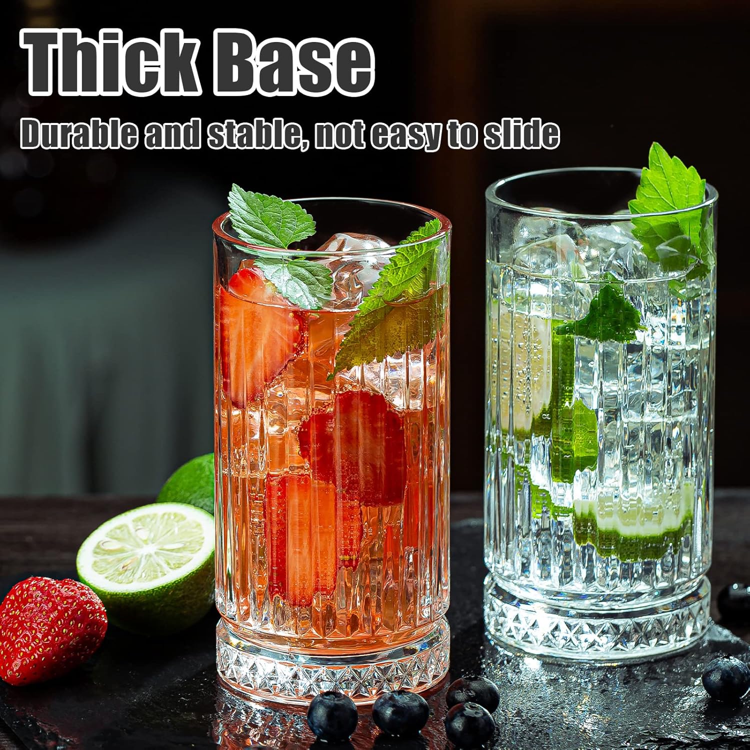 Crystal Drinking Glasses, Set of 8 Durable Glass Cups-4 Highball Glasses 15oz & 4 Rocks Glasses 12oz, Mojito Cups, Cocktail Glass, Bar Glassware Set for Cocktail, Beer, Whiskey - Image 3