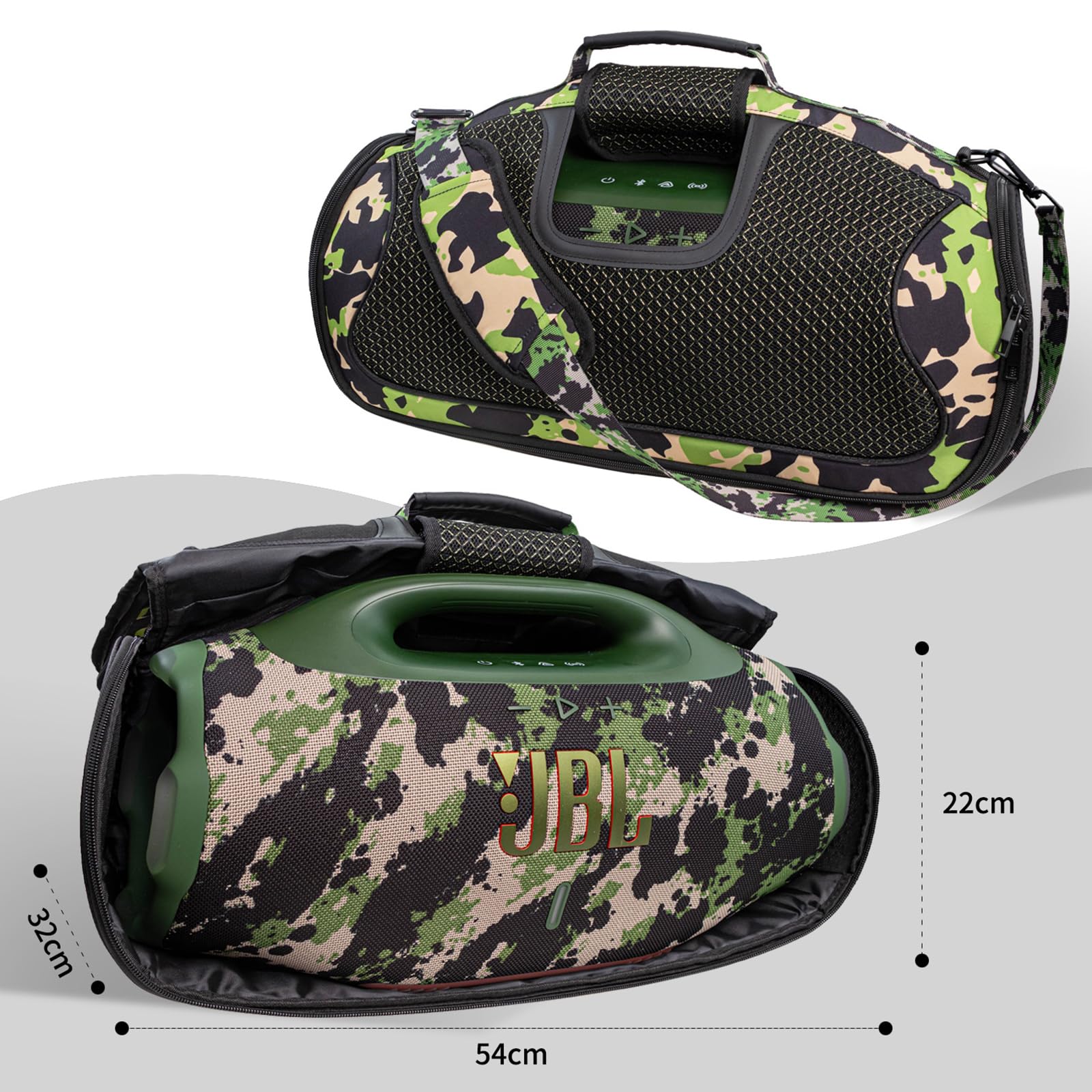 Estuche de Transporte Funda de Viaje Cubierta Portátil Accesorios con Correa para JBL Boombox 4 Altavoz Bluetooth portátil,Bolsa Adicional para Micrófonos,Cargador,Camuflaje