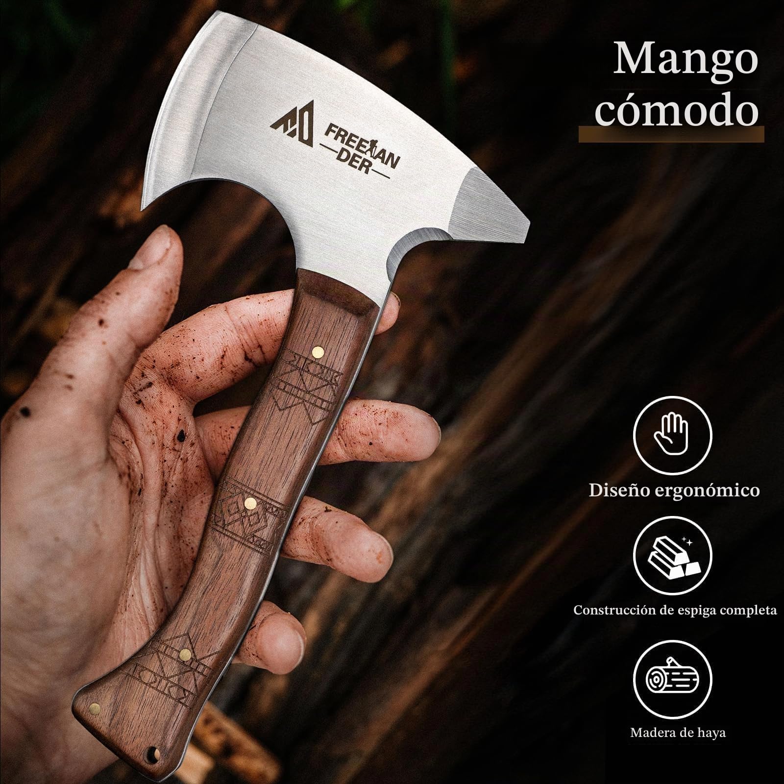 Freelander Hacha de Camping 3 Piezas con Funda, 20CM | Hacha Ligera con Diseño Compacto, Fácil de Transportar para Camping, Senderismo y Actividades al Aire Libre