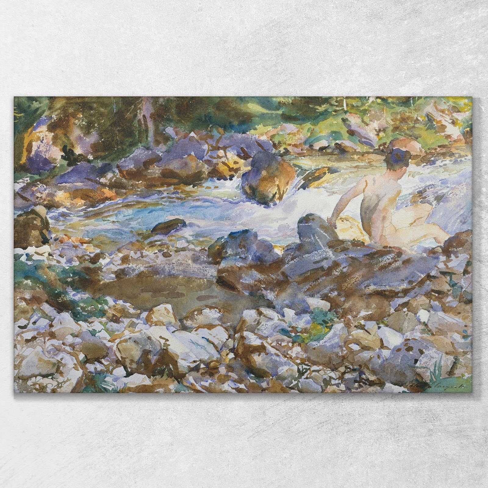 CheQuadro! Ruscello di Montagna John Singer Sargent, jss174 Quadro Stampato su Tela, 100x60 cm