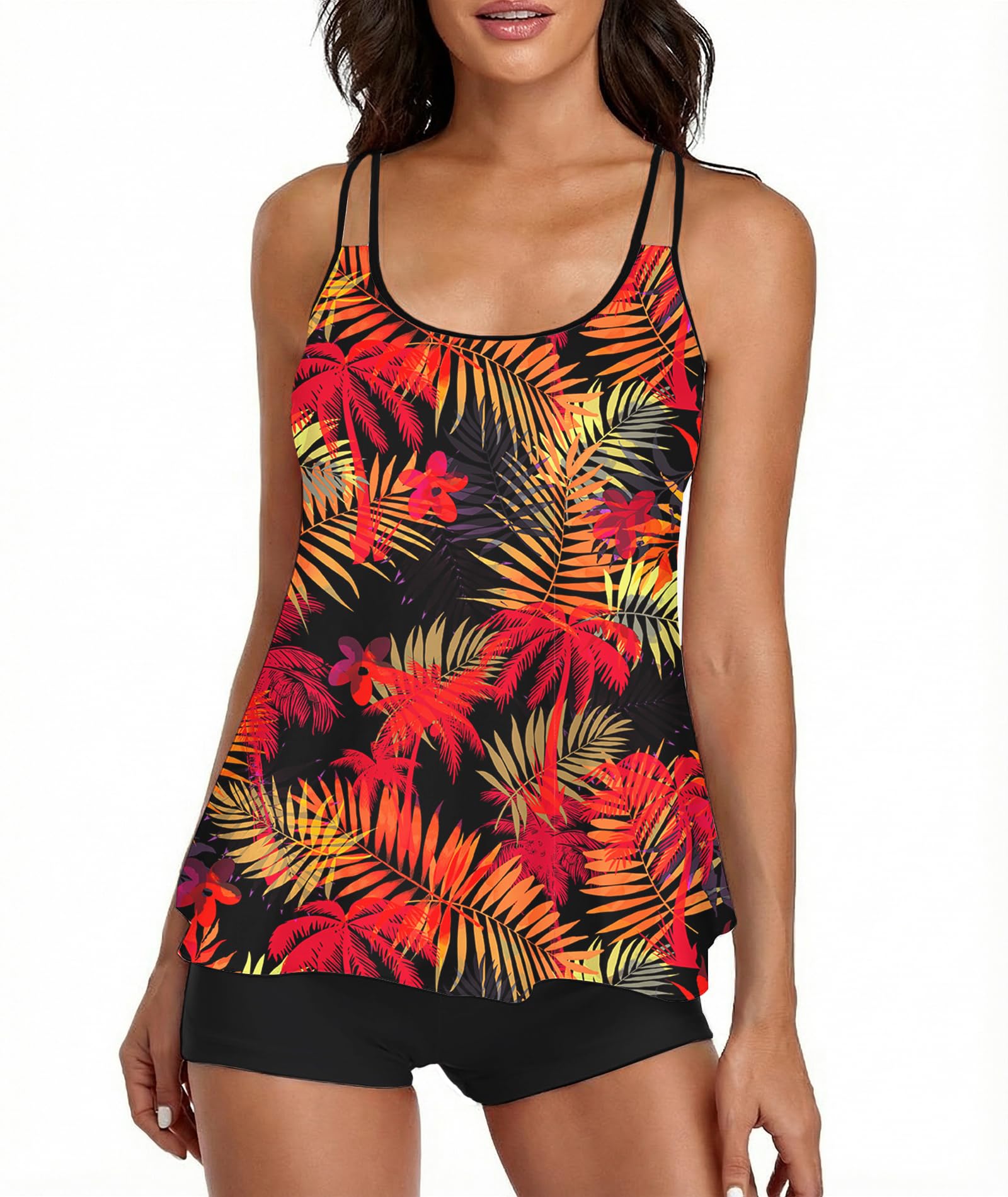 Urchics 2026 Women Two Piece Tankini Swimsuit Tummy Control Plus Size Long Torso Top and High Waisted Boyshorts Bathing Suits