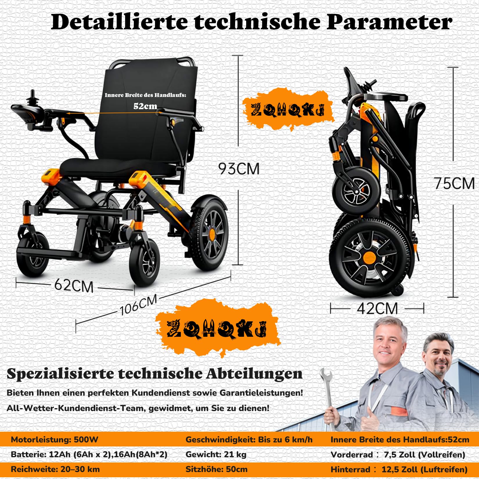 Elektryczny wózek inwalidzki, składany, lekki, zasięg 20 ~ 30 km, podwójna bateria, silnik 500 W, aluminiowa rama, szerokość poręczy 52 cm, do 150 kg, dopuszczony do ruchu lotniczego dla