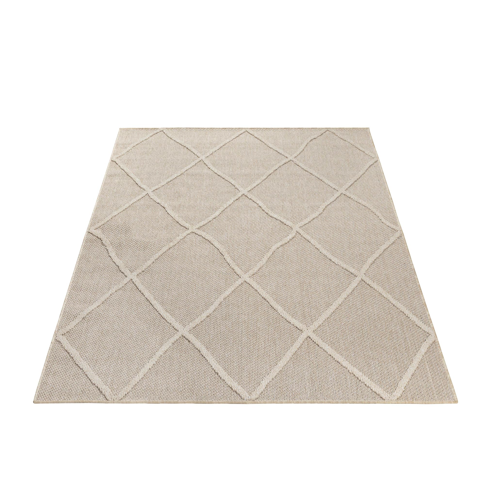 Tapis à Poils Courts Motif Géométrique Plat Pratique Lavable Beige 160x230 cm Couloir Entrée Antidérapant | Cortina