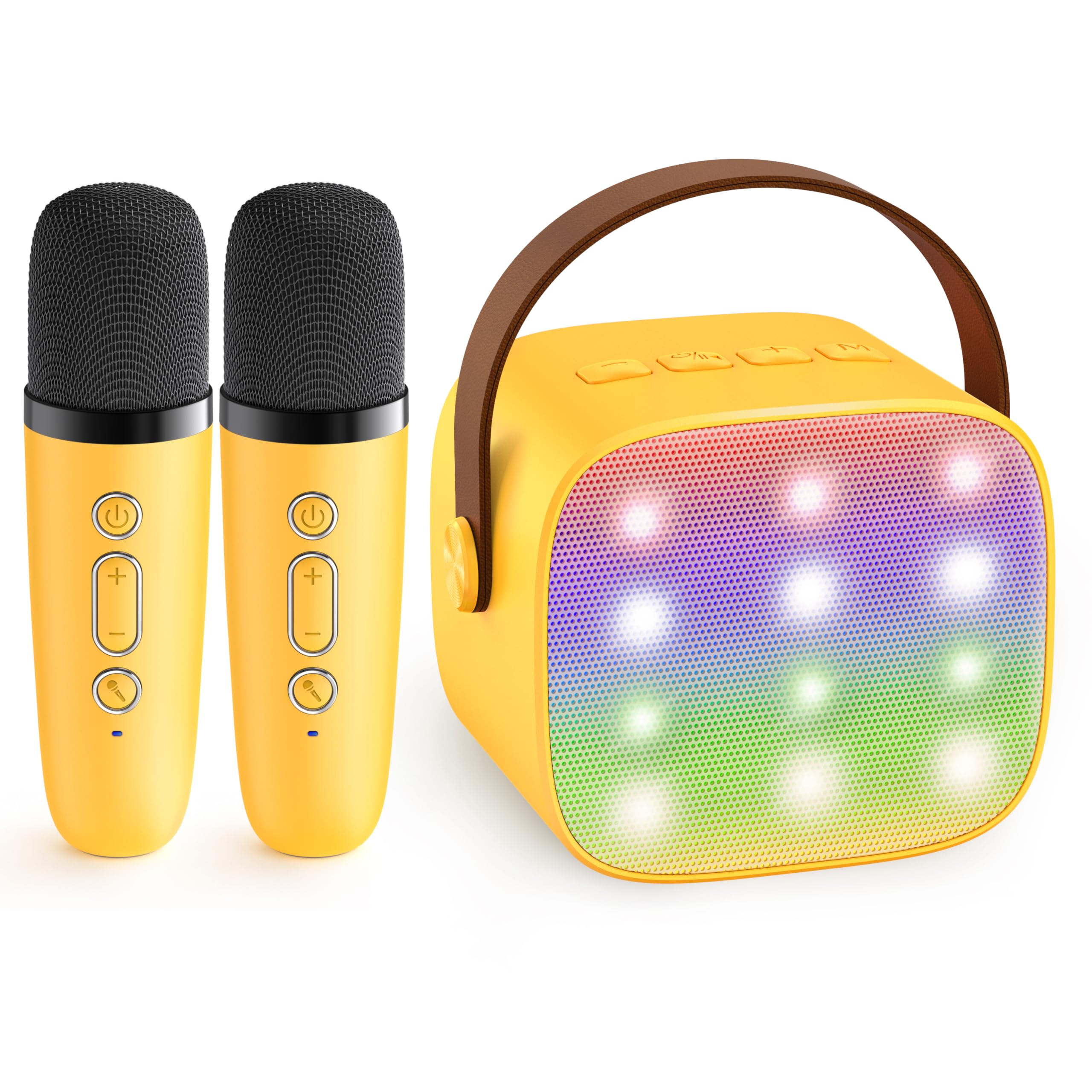 Mini Karaoke Machine for Kids Adults, Portable Bluetooth Speaker with 2 Wireless Microphones, Birthday Gifts Toys for Girls Boys Ages 3, 4, 5, 6, 7, 8, 9,10,11,12+ Years Old Toddler (Yellow)