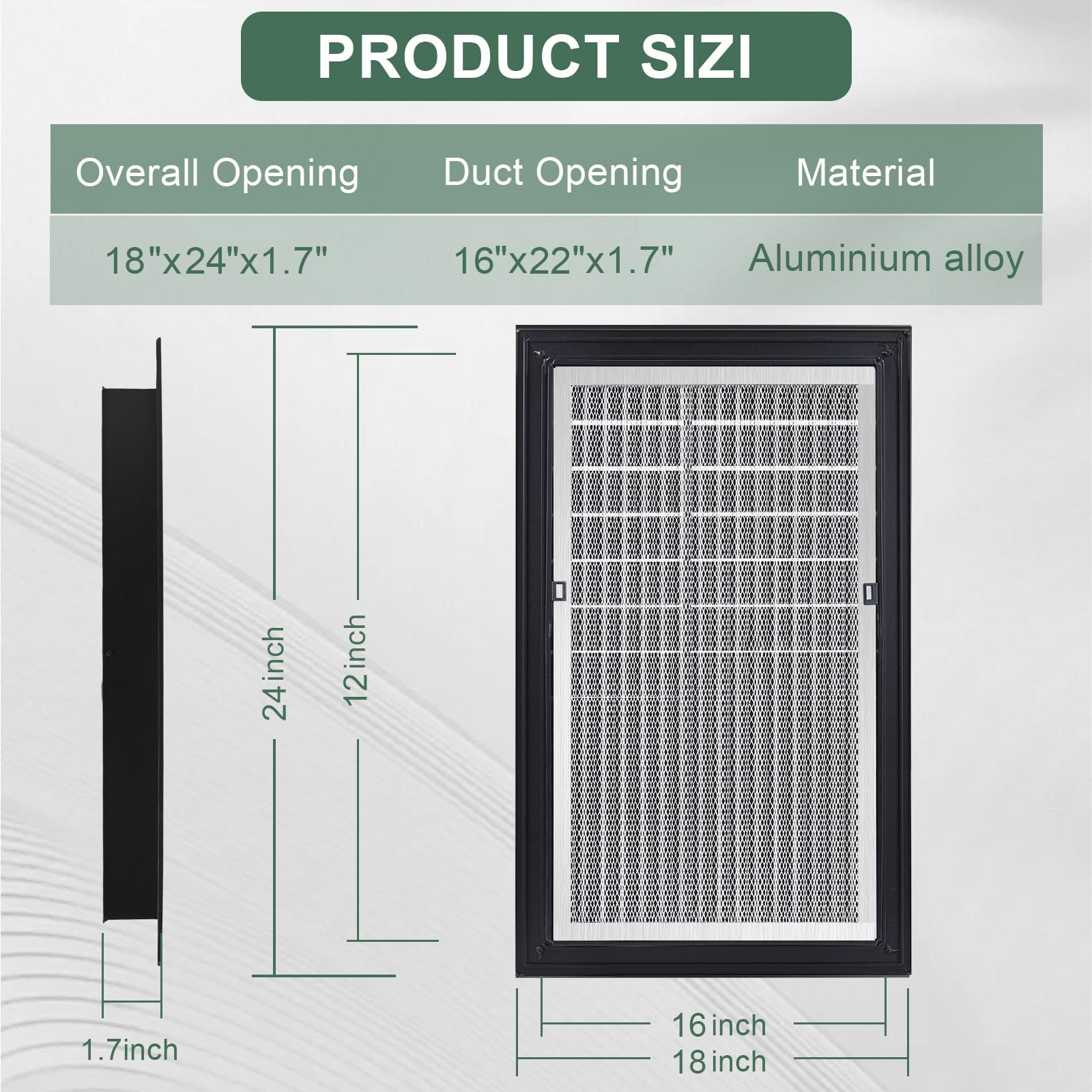 Grille d'aération à pignon de 45,7 x 61 cm - Aluminium de qualité supérieure - Filtre amovible - Idéal pour les pignons, abris de jardin et greniers - Ouverture d'aération 40,6 x 55,9 cm - Augmente la